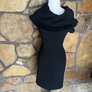 Tracy Reese Black Ruffled Cowl Neck Sheath Dress